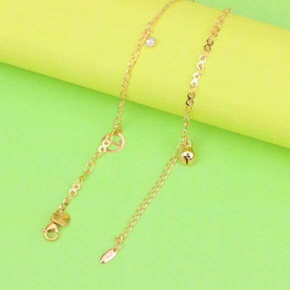 "Delicate Rose Gold Anklet with CZ Charm and Dual Chain Design, XPAL1185 - Picture 6 of 12